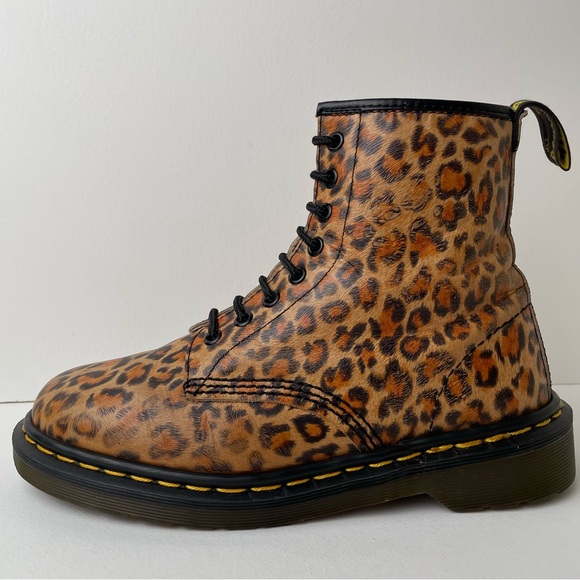 Vintage Dr. Martens 1460 Leopard Animal Print Distressed Brown Black Boots UK 6 - Picture 1 of 15